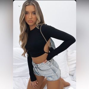 White Fox Boutique On My Way Long Sleeve Black Crop